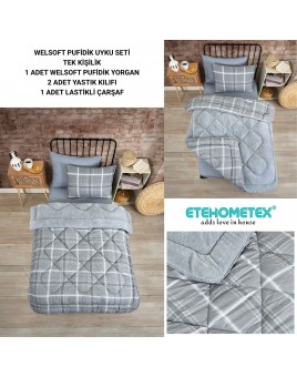 ETE HOMETEX TEK KİŞİLİK WELSOFT UYKU SETİ SAFİR GRİ 8696474232019